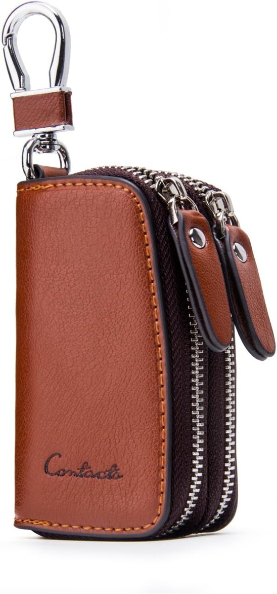 CONTACTS Car Key Case Small Leather Double Zipper Key Holder by CONTACTS