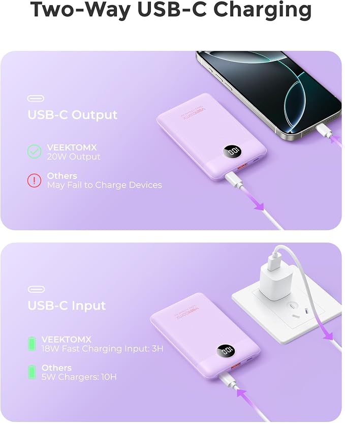 VEEKTOMX Small Portable Charger, Mini Power Bank 10000mAh, PD 22.5W Fast - Image 4