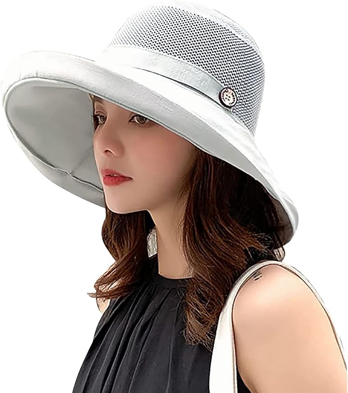 Women Wide Brim Sun Hats Metal Wired Edge Summer UV Protection Beach Fishing Hat by HUAMULAN