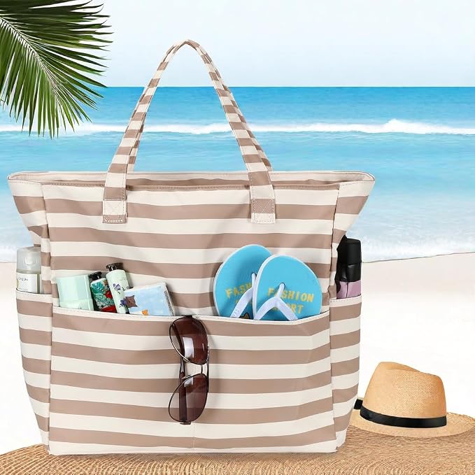LEDAOU Large Beach Tote Bag Women Waterproof Sandproof Zipper Beach Tote Bag - Image 7