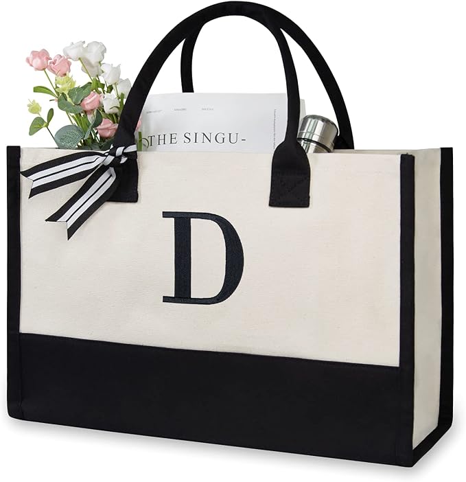 TOPDesign Embroidery Initial Canvas Tote Bag, Personalized Present Bag by TOPDesign