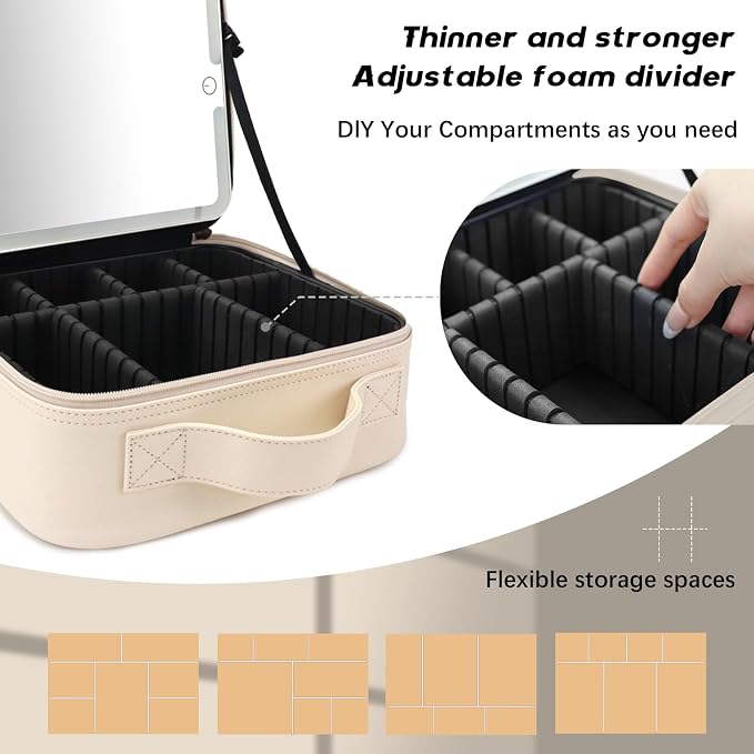 Makeup Bag with Led Mirror, Travel Makeup Organizer with 3 Color Setting - Image 3