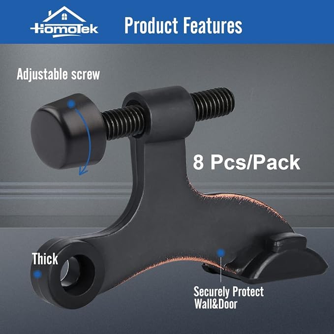 HOMOTEK 4 Pack Hinge Pin Oil Rubbed Bronze Door Stopper, Adjustable Deluxe - Image 2