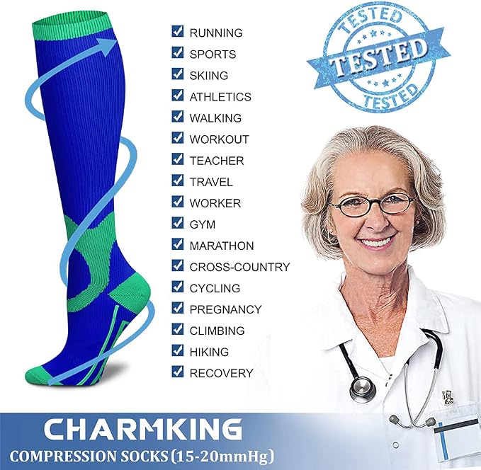 CHARMKING Compression Socks for Women & Men Circulation 15-20 mmHg is Best - Image 6