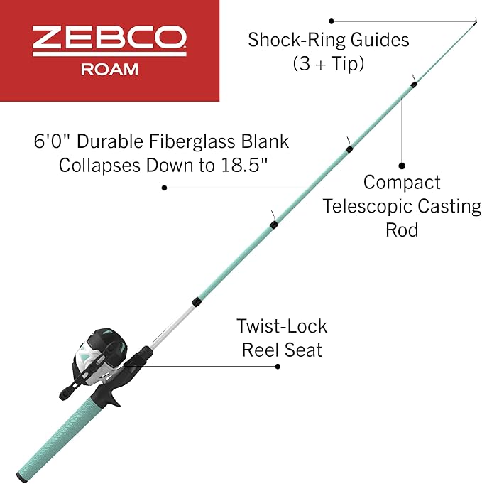 Zebco Roam Telescopic Fishing Rod and Spinning or Spincast Fishing Reel Combo - Image 2