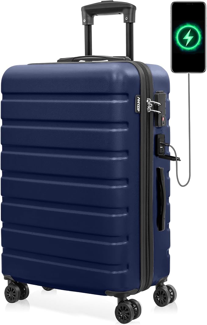 AnyZip Suitcase Hardside PC ABS Lightweight USB Luggage by YourBestTravelChoice