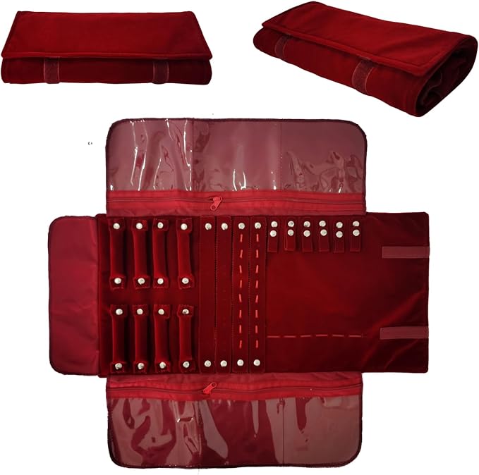 Velvet Travel Jewelry Case Roll Bag Organizer by SCIKHEFT