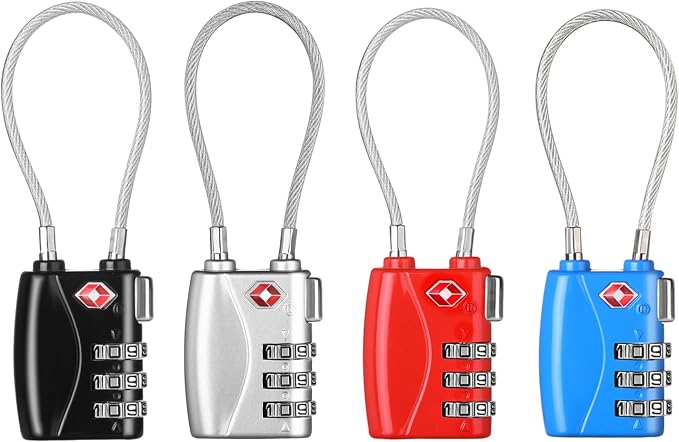 ZHEGE Luggage Locks TSA Approved 4 Pack Cable Padlocks by ZHEGE