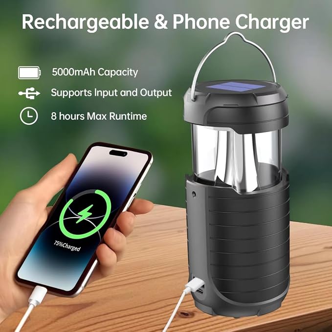 Solar Camping Lantern, Rechargeable LED Lights, 5000mAh Waterproof Solar - Image 4