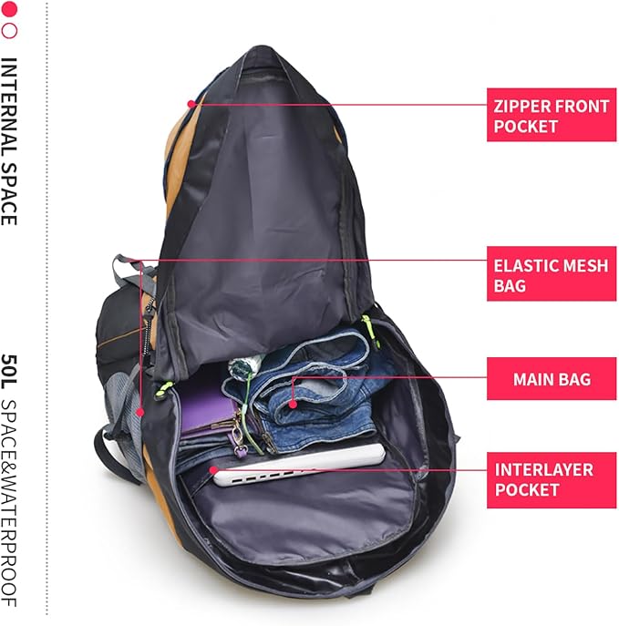 Bseash 50L Hiking Backpack, Water Resistant Lightweight Outdoor Sport Daypack - Image 5