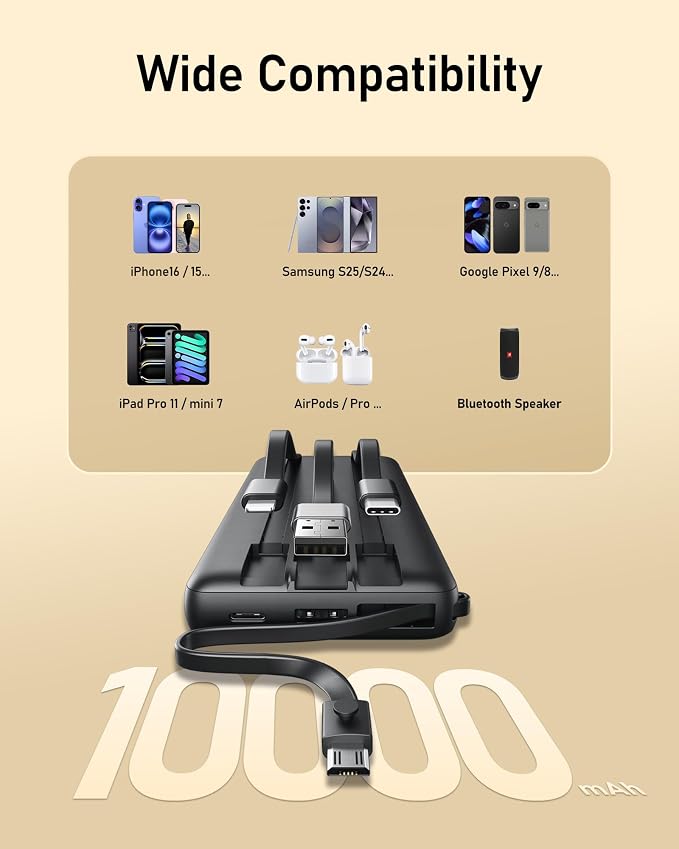 VEEKTOMX Portable Charger with Built-in Cables 10000mAh Power Bank - Image 4
