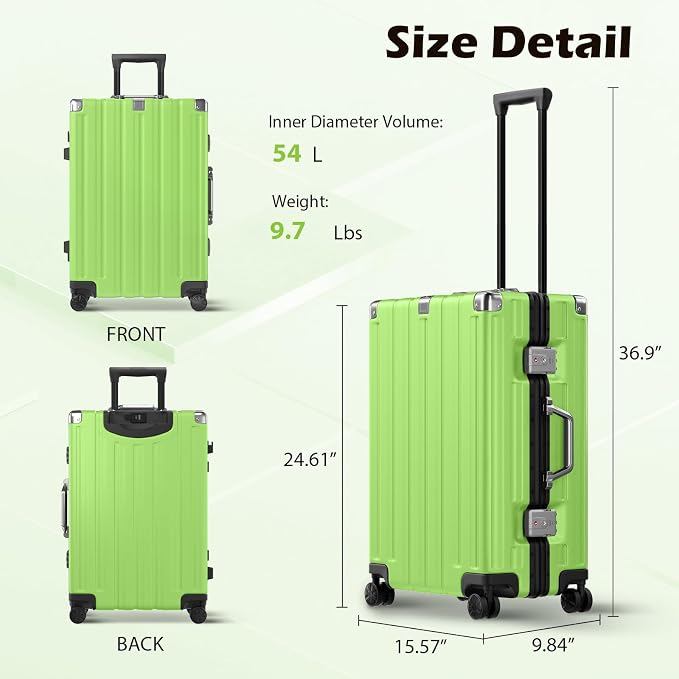 Krute Checked Aluminum Frame Suitcase 24 Inch Zipperless Luggages Hardside PC - Image 3