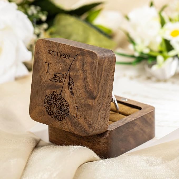 Custom Engraving Ring Gift Box Wooden Presentation Jewelry Box Case - Image 4