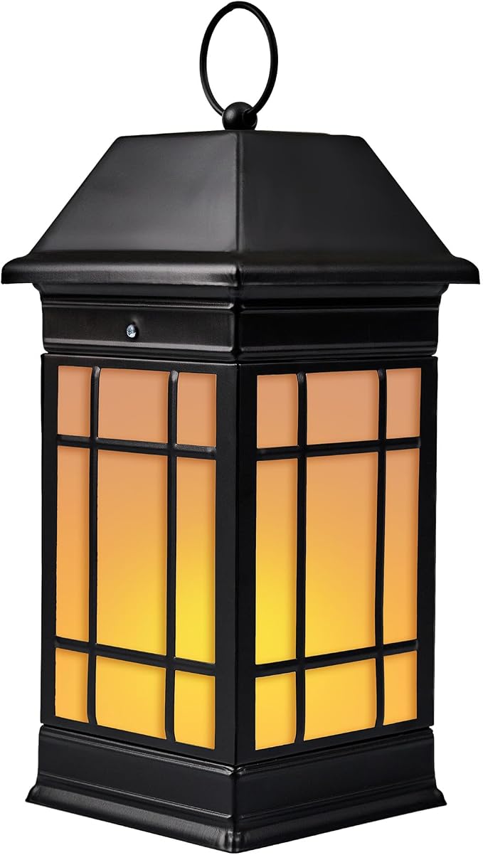 14" Solar Lantern Outdoor Waterproof, Glass Flickering Flame Solar Lanterns by anyperfect