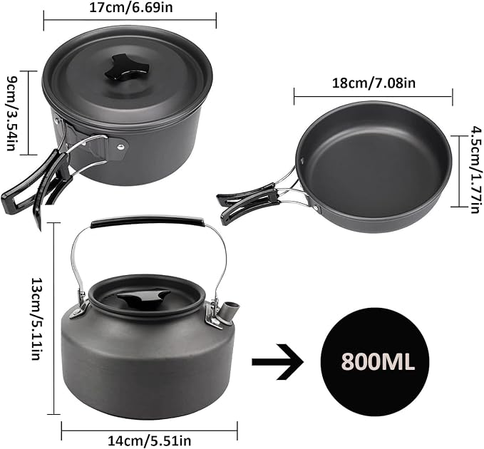 aiGear Camping Cookware Mess Kit, Non-Stick Camping Pan Pot Kettle, Lightweight - Image 3