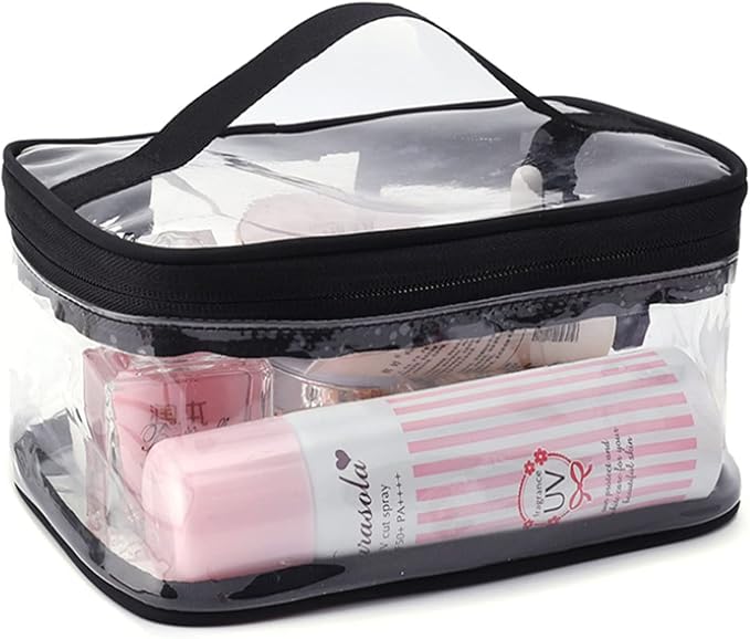 Black Transparent Cosmetic Bag Waterproof Handbag Portable Travel Work Make Up - Image 3