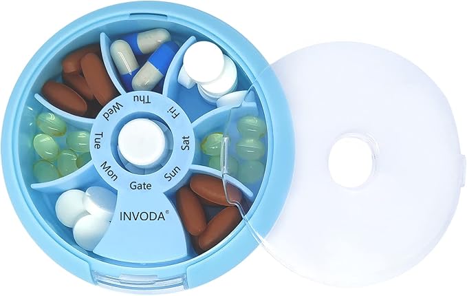 INVODA Weekly Pill Organizer 7 Compartment Rotating Pill Box - Image 4