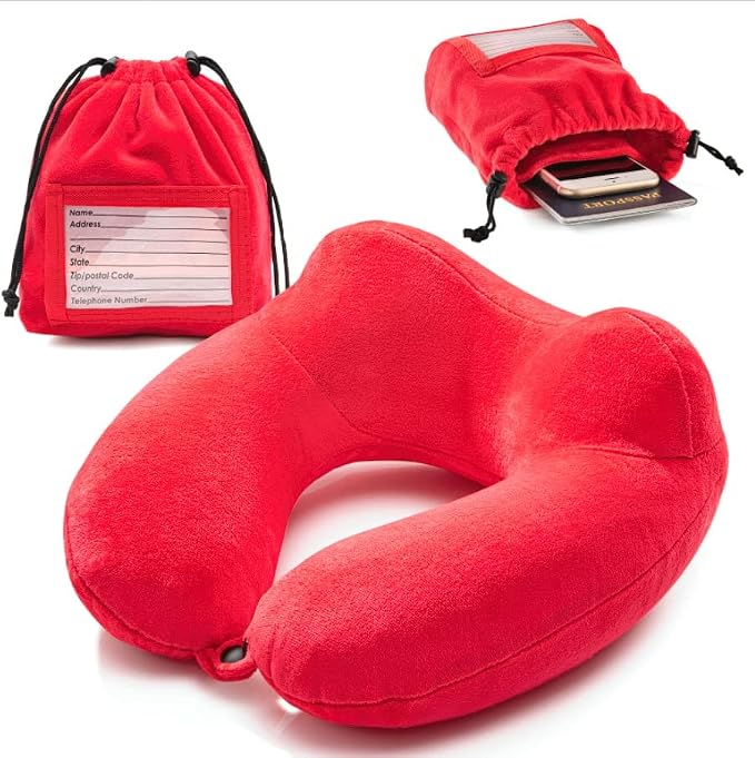 Inflatable Travel Neck Pillow: Extra-Soft, Cushion. by Outdoorwares+Hut