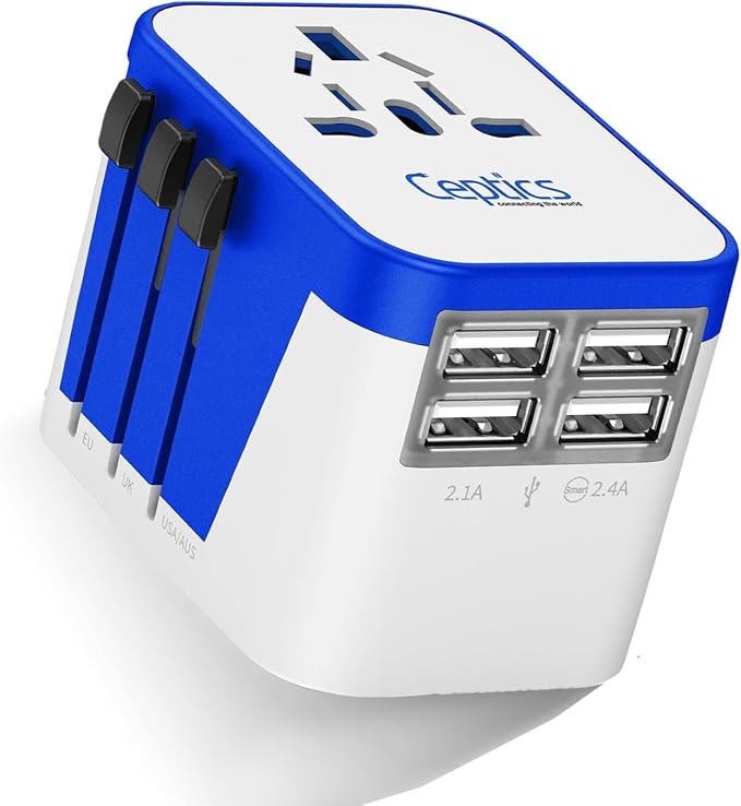 Ceptics Universal Travel Adapter Plug World Power W/ 4 USB Ports by Ceptics