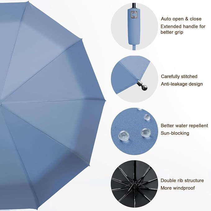 2-Pack Windproof, Waterproof, UV-Blocking Portable Travel Umbrella, Compact Sun - Image 5
