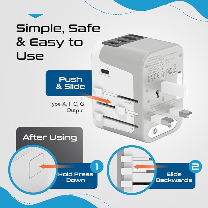 Ceptics 6 in 1 Universal Travel Adapter, Universal Outlet w/ 2X USB-A and 3X - Image 8