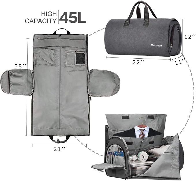 Convertible Garment Bag with Shoulder Strap, Modoker Carry on Garment Duffel Bag - Image 3