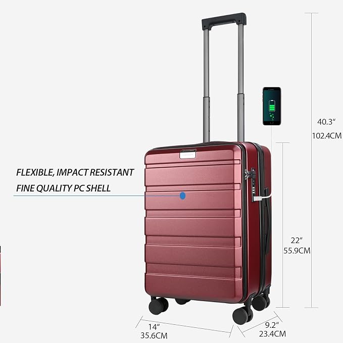 KROSER Carry On Luggage with Spinner Wheels & Built-in TSA Lock, Expandable Top - Image 2