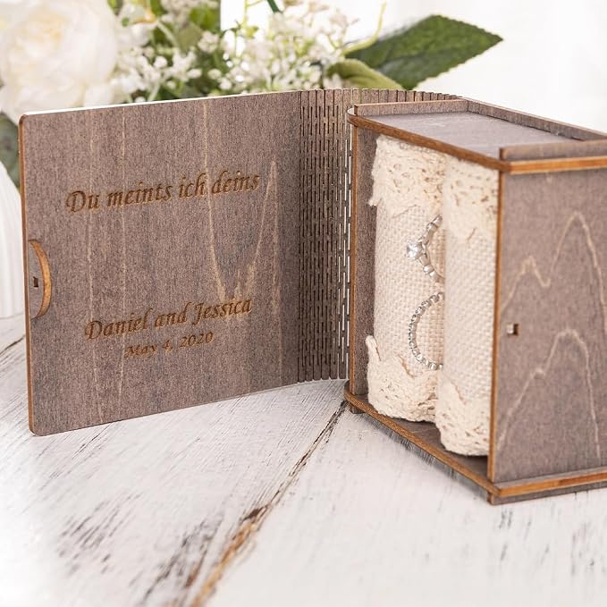 Personalized Double Ring Box – Rustic Wooden Engagement & Wedding Ring Holder - Image 4