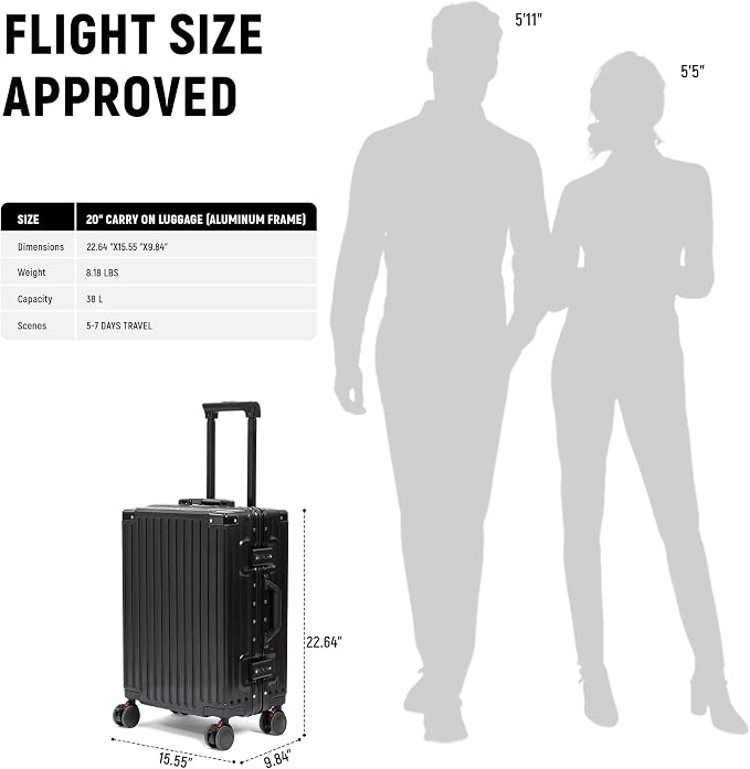 UrbanExplorer 20 Inch Carry On Luggage Aluminum Frame Airline Approved - Image 2