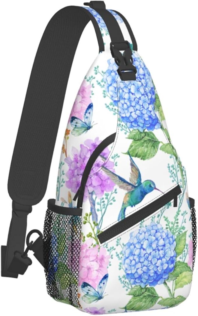SUPLUCHOM Sling Bag Spring Hummingbird Flower Hydrangea Hiking Daypack by SUPLUCHOM