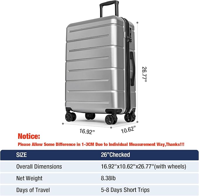 KYME Suitcases with Wheels Hardshell 26 Inch Luggage with TSA Lock Durable - Image 7