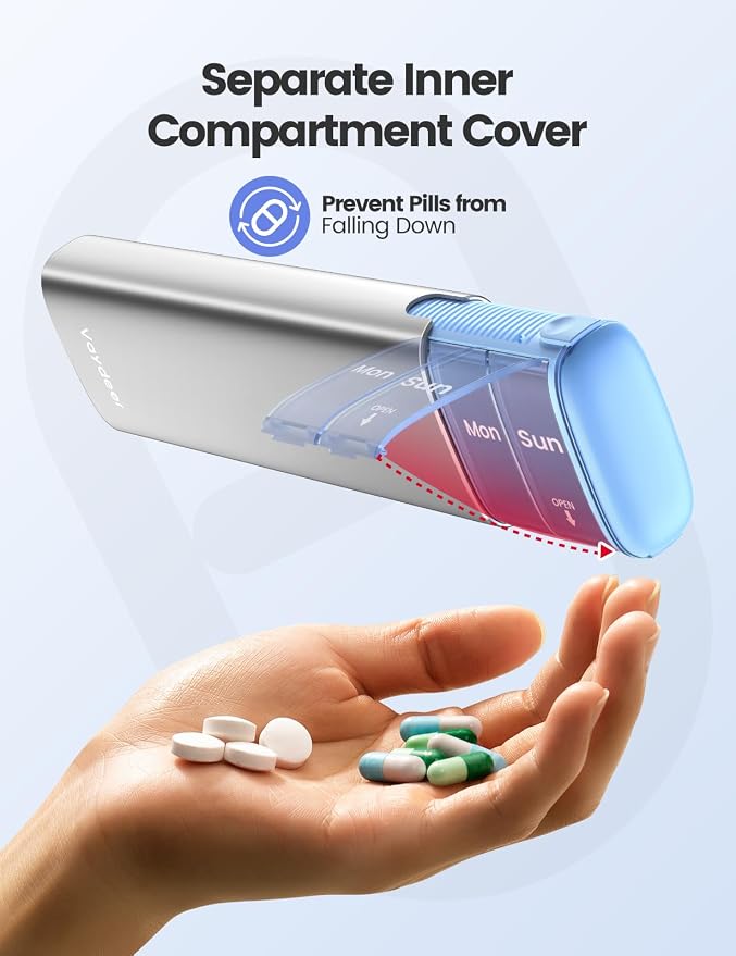 Vaydeer Metal Travel Pill Organizer, 7 Day Weekly Pill Box, Large Capacity - Image 5