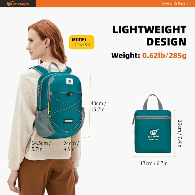 SKYSPER Small Hiking Backpack -12L Lightweight Packable Daypack - Image 2