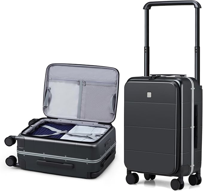 Hanke Top Opening Carry On Luggage, 20 Inch Zipperless Aluminum Frame Wide by Hanke