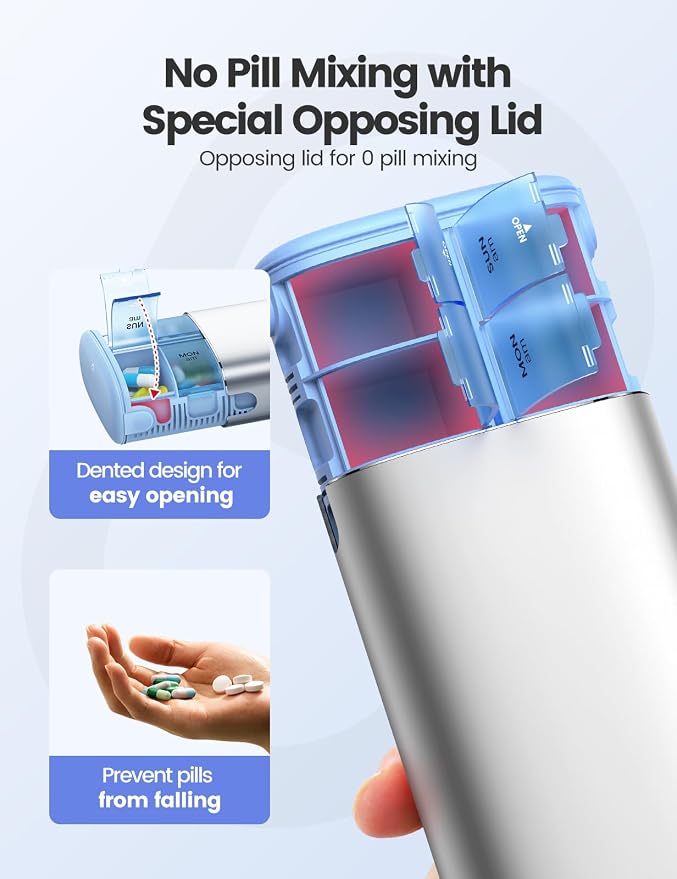 Vaydeer 7 Day Weekly Pill Organizer 2 Times a Day, Metal Am Pm Travel Pill Case - Image 4