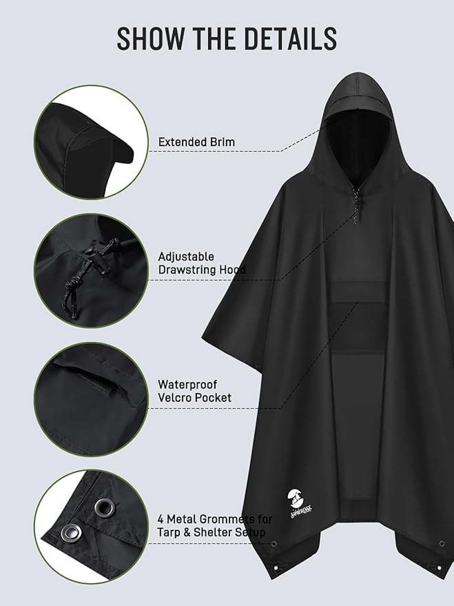 SaphiRose Extra Thick Hooded Rain Poncho Double Layer Waterproof Raincoat Jacket - Image 4