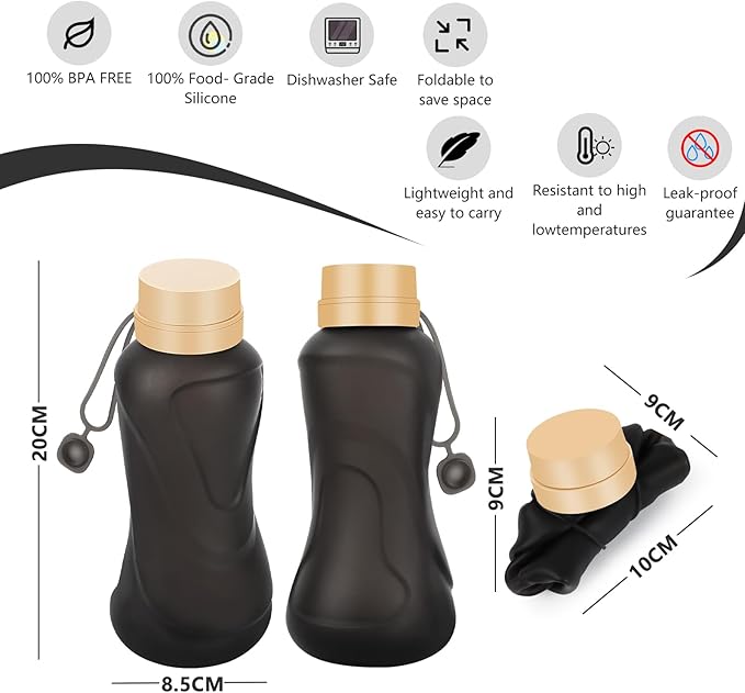 Collapsible Water Bottles 2 Pack, Leak Proof, Reuseable BPA Free Silicone - Image 2
