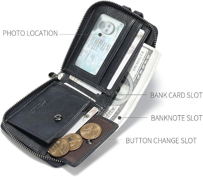 Men's brand buckle driver's license zipper genuine leather wallet, large - Image 3