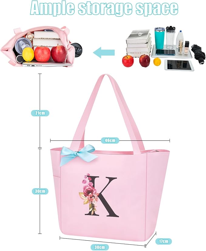 Vavabox Tote Bag, A-Z Initial Monogrammed Waterproof Tote Bag, Bridesmaid Gifts - Image 2