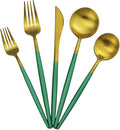Green Handle Matte Gold Silverware, Gugrida 5-Piece 18/10 Stainless Steel by Gugrida