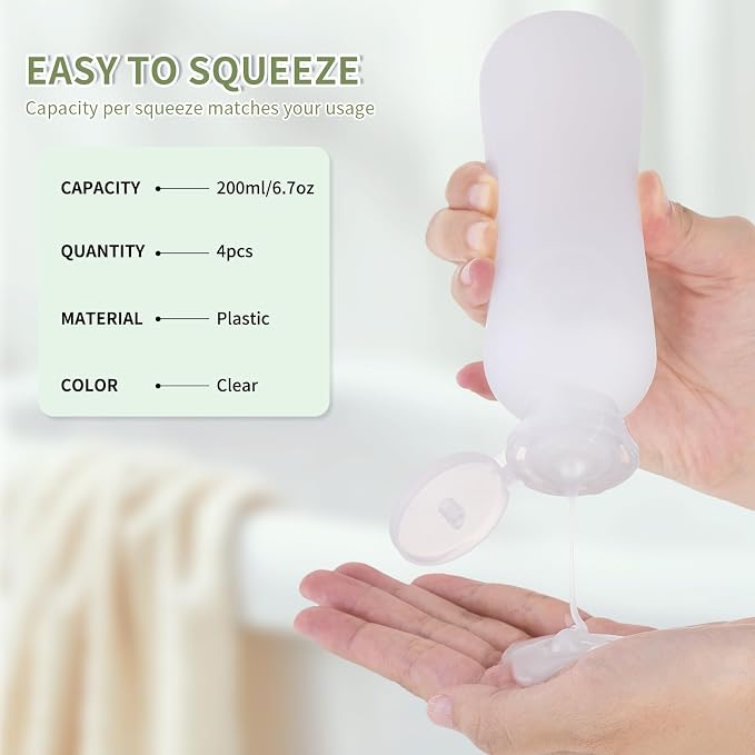 6.7oz Travel Shampoo Bottle, Empty Plastic Squeeze Bottles - Image 2