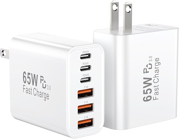 USB C Fast Charger Block, iPhone Charger Fast Charging Blocks 65W Multi Port by Bustuny