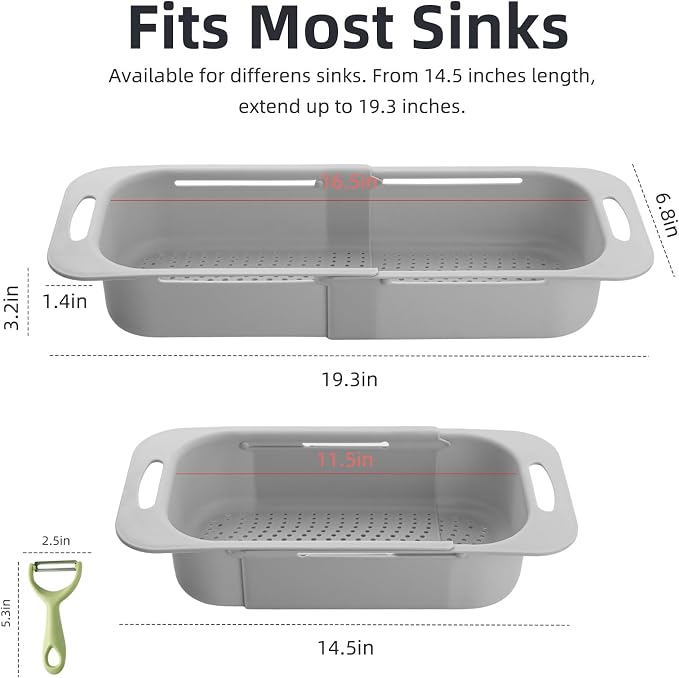 Extended Long Over the Sink Colander, Wash Vegetables Fruits Collapsible - Image 3