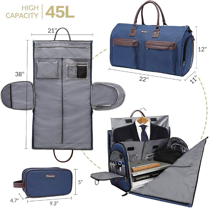 Convertible Garment Bag with Toiletry Bag, Modoker Carry on Garment Duffel Bag - Image 2