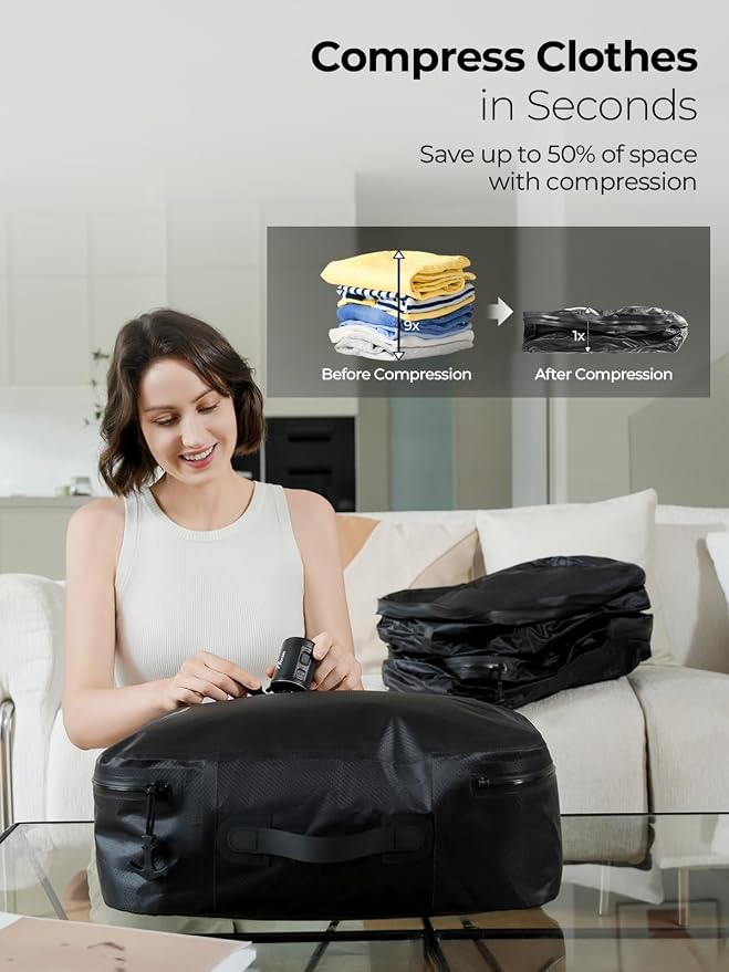 Vacuum Bags for Travel, 180° Open Zipper, IP67 Waterproof, Reusable Space Saver - Image 3