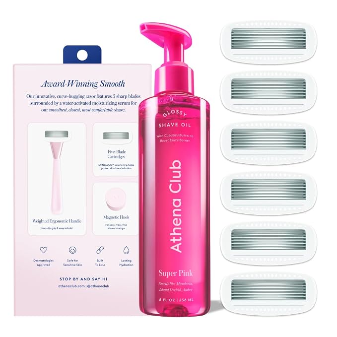 Women's Razor Shave Kit, 1 Rose Razor Handle + 6 Blade Refills + Super Pink - Image 2