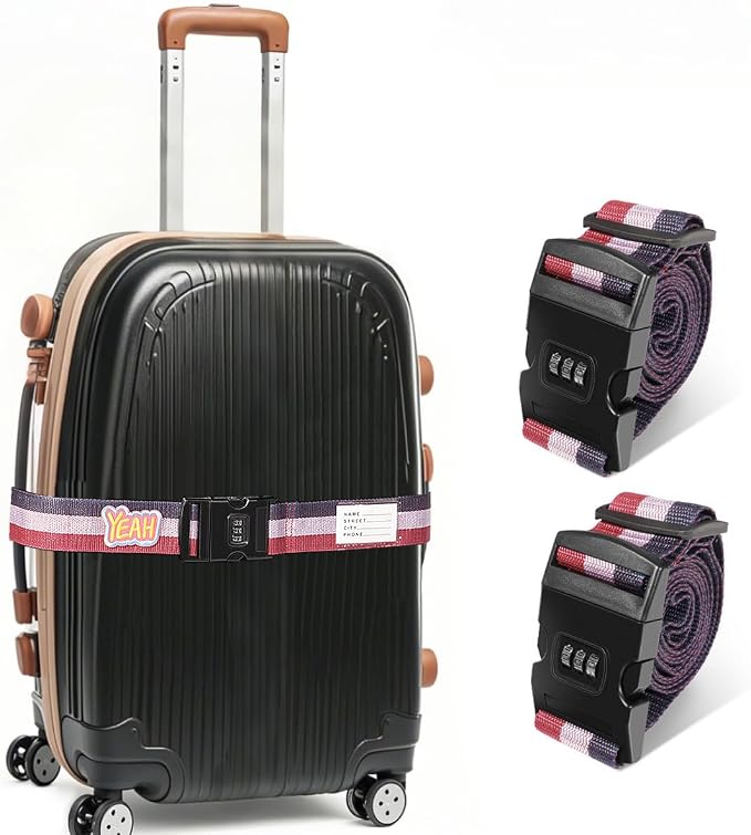Adjustable Luggage Straps with Combination Lock – 2 Pack Bright Colors by SpiralScgv