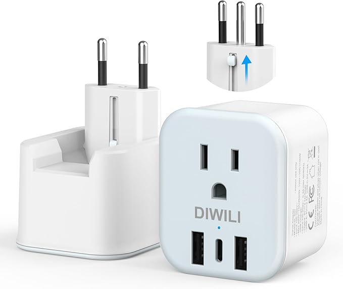 European Travel Plug Adapter, Foldable Power Adapter by DIWILI