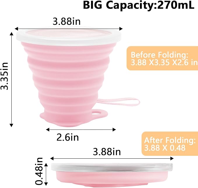 Litoexpe 2 Pack Silicone Collapsible Travel Cup Portable Folding Camping Cup - Image 2