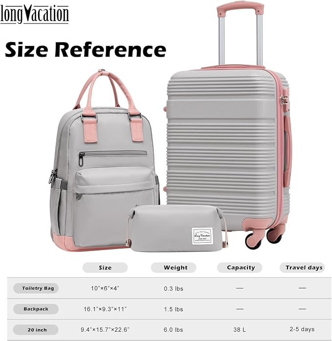 LONG VACATION 3 Piece Carry On Luggage 20 Inch Suitcase - Image 7